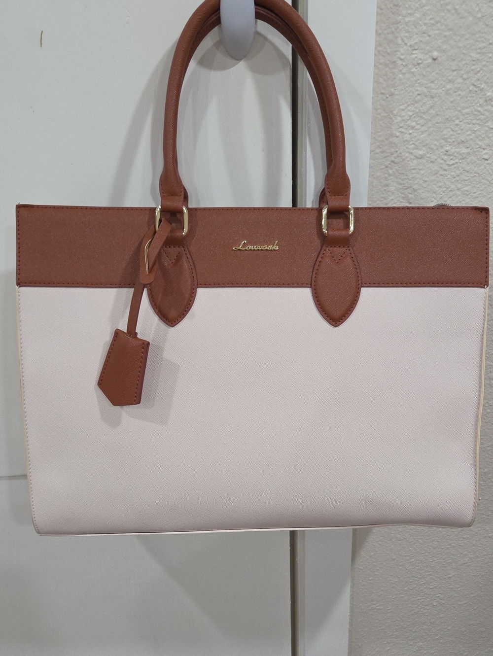 Loveook Extra Large Two-Tone Tote Bag in Brown and Cream & Wristlet